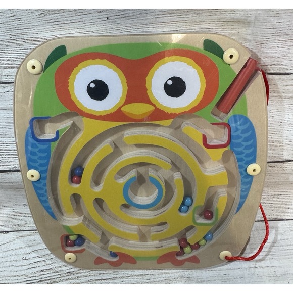 Toys "R" Us Other - Vintage Toys R 'Us Magnetic Maze Owl Game 8" x 8" Wood & Plastic Tub18
